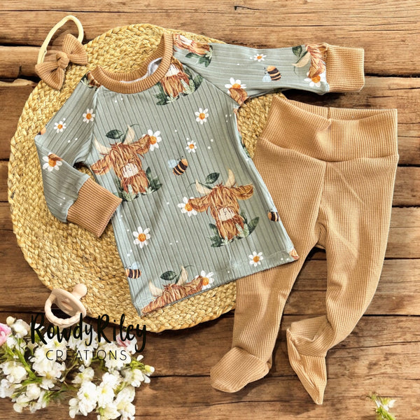 Raglan/Footed Lounge Pants w/Bow